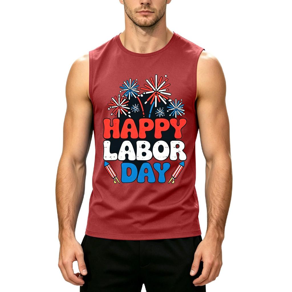 Men's Sleeveless Casual Tank Top Labor Day Graphic Print Summer Muscle Shirt Lightweight Comfortable Fit