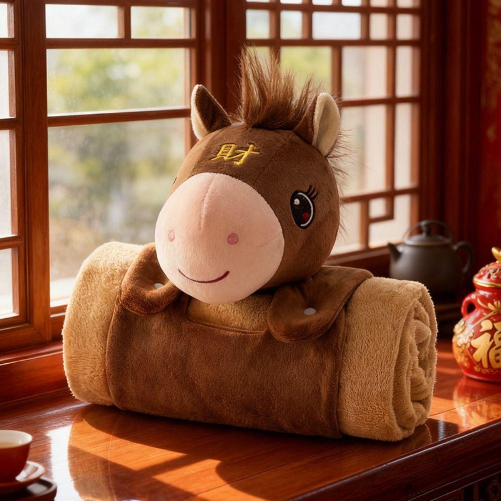 Universal Soft Warm Horse Mascot Blanket Comfortable Fluffy Throw Flannel Blanket Folding Cartoon Mascot Travel
