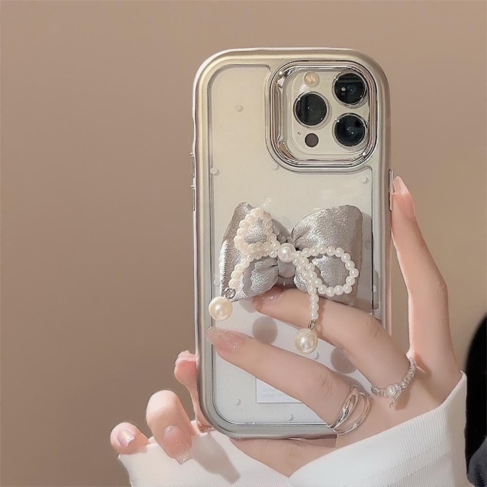 Three-dimensional Pearl Bow IPhone 15 IPhone Case 14 Acrylic 16 Suitable for 13promax Light Luxury Style