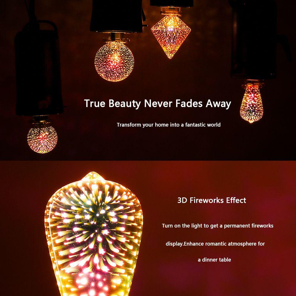 A60/ST64/G80/G95 E27 holder Screw connector Ball light 3D Fireworks Bulb Glass Edison Party Lamp