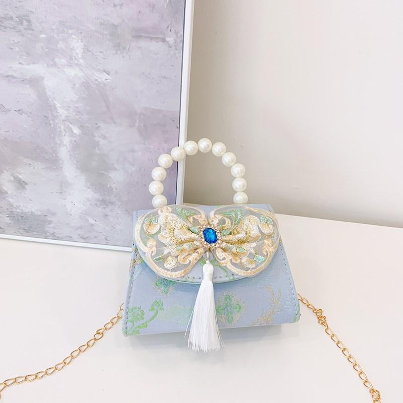 Charming Ancient-Style Pearl Handbag for Little Girls – Cute Outdoor Princess Coin Purse