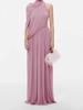 Elegant Halterneck Pleated Evening Gown with Swing Sleeves