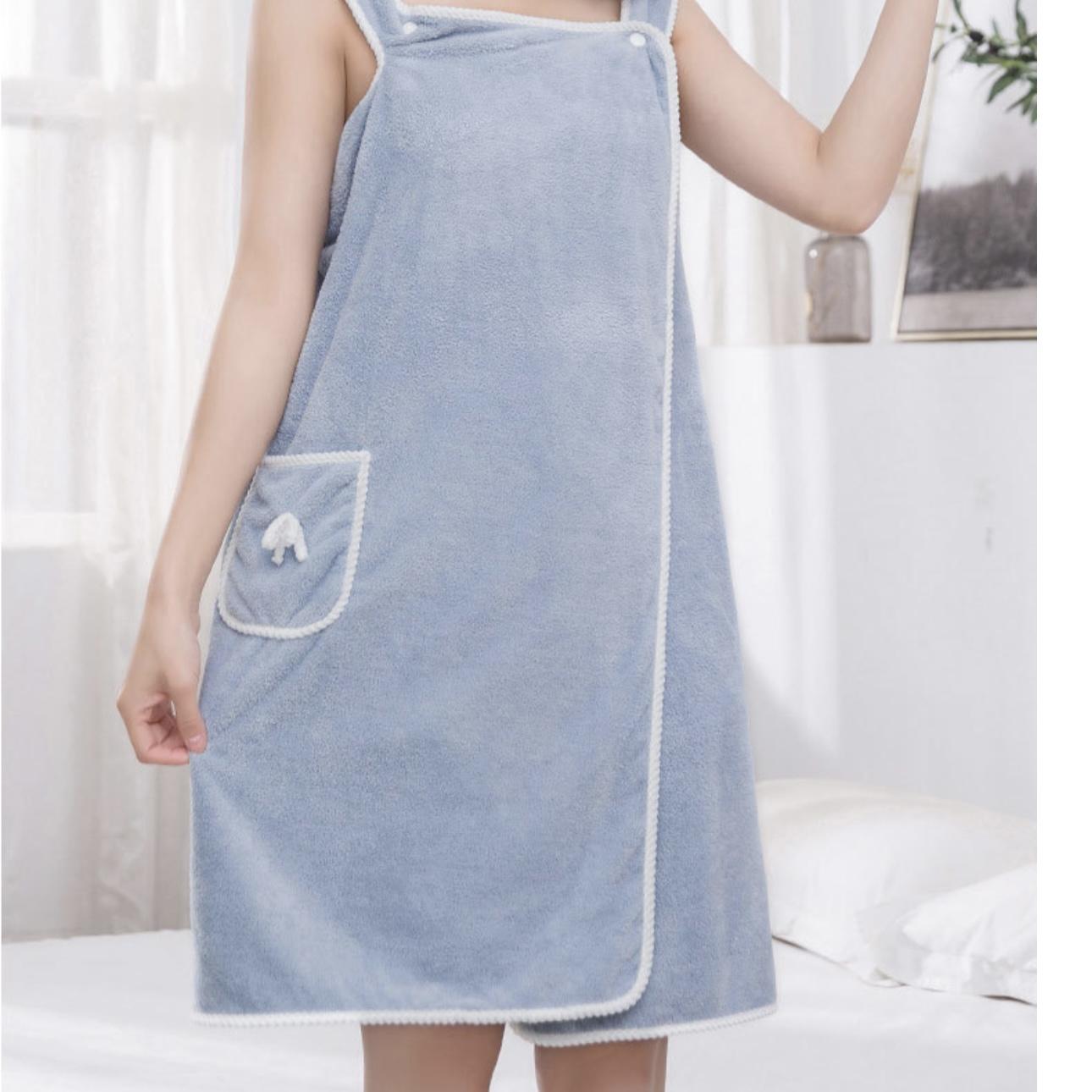 

Быстросохнущий халат из микрофибры – стильное женское носимое продолговатое полотенце с карманами; Современная банная юбка с бантом для сауны и спа светло-синий