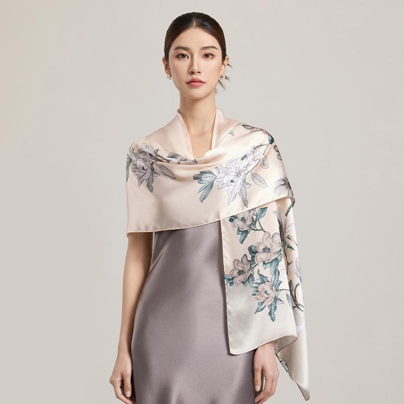 100% Silk Scarf Women Print Hangzhou Handkerchief Pure Silk Neckscarves Luxury Bufandas Silk Shawl   Long Scarf