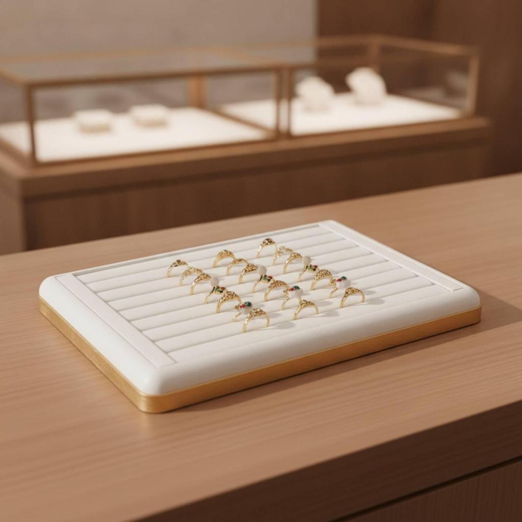 Soft PU Jewelry Display Tray Sleek Rectangular with Raised Border