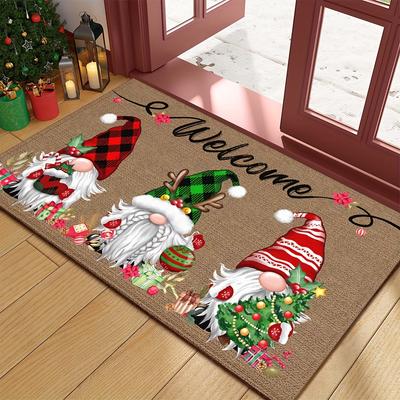 Festive Christmas Gnome Welcome Doormat Seasonal Charms, Durable Polyester Holiday Mat for Winter Home Decor , Christmas Decorations