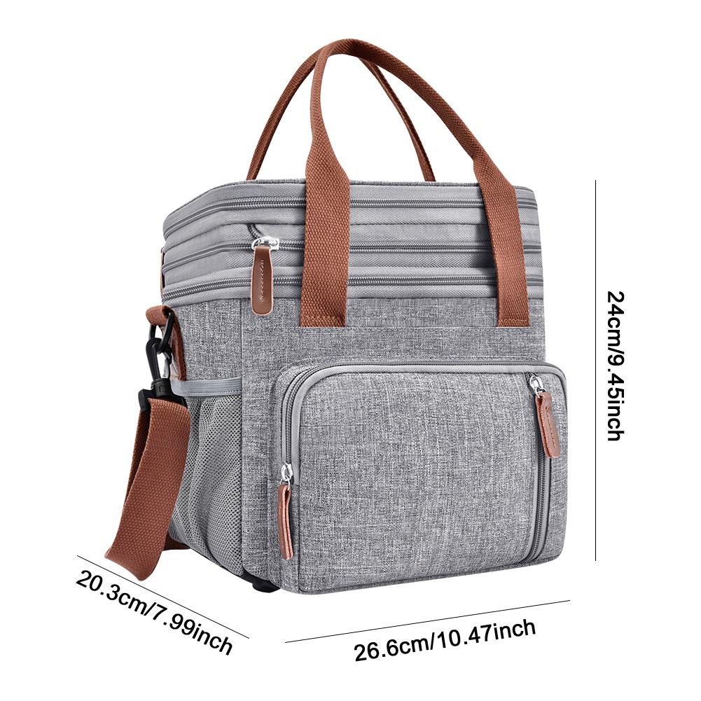 Double Deck Lunch Bag Insulated Cooler Bag Leakproof Lunch Tote Bag with Shoulder Strap Lunch Box for Work Office Picnic