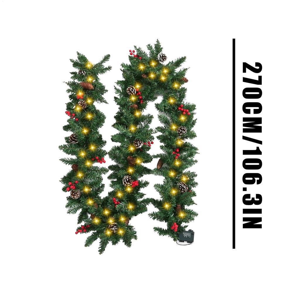 Vánoční girlandy s šiškami, červenými bobulemi, umělé vánoční věnce pro domov, vánoční stromek, schodiště, dveře, novoroční dekorace