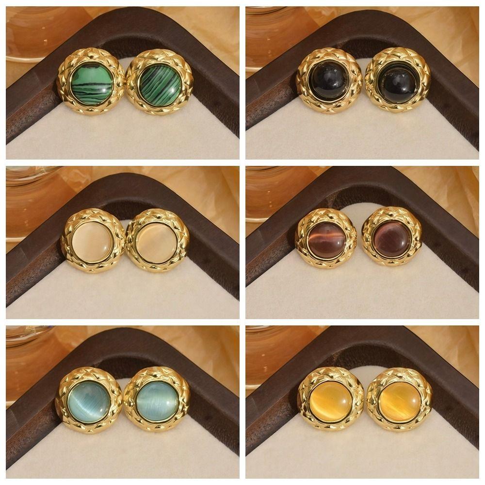 Oblate Shape Flower Earrings Stainless Steel Round Earrings New Opal Earrings Gift Giving