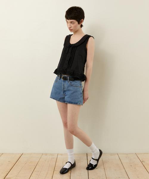 LADY VOLUME Vintage Floral Collar Blouse_Black