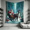 Santa In Sleigh Pulled By Reindeer Tapestry, Snow Pine Forest Xmas Gift Wall Hanging Decor