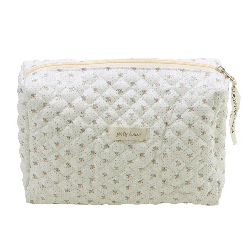 Hot Sale Practical Soft Cotton Women Zipper Cosmetic Organizer Cute Makeup Bag Large Make Up Purse Portable Handbag