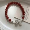 VENTFILLE 925 Sterling Silve Red Agate Bracelet for Women Flower Pendant Lucky Bead Originality Jewelry Gift Dropshipping