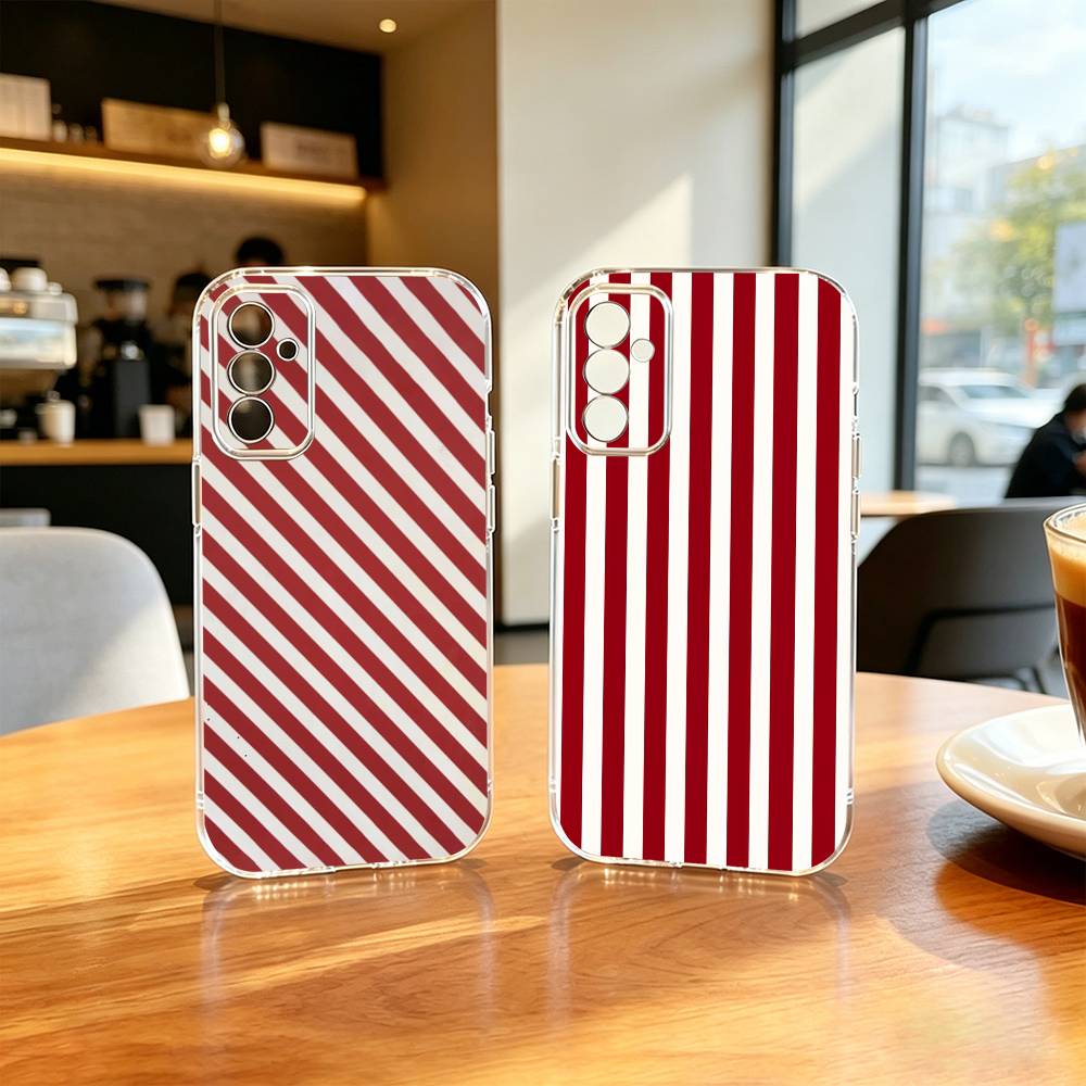 Burgundy White Stripe pattern Phone Case For SamsungA10,12,20,21S,30,31,40,50,51,52,70,71 Transparent Cover