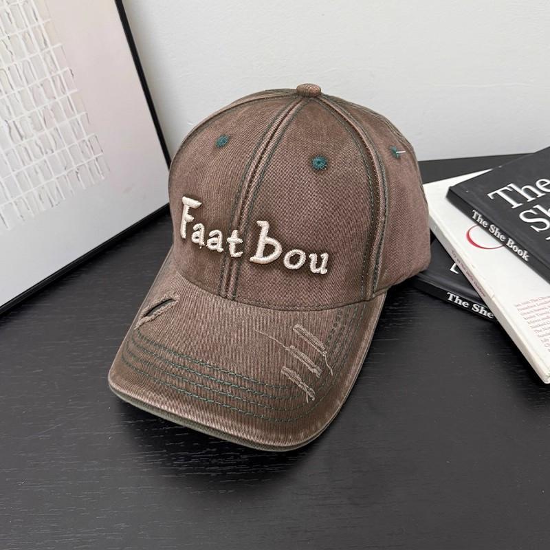 Hat Women'S Spring And Autumn Baseball Cap Alphabet Embroidery Cap Hard Top Big Head Circumference Casual Hat Men'S Ripped Hole