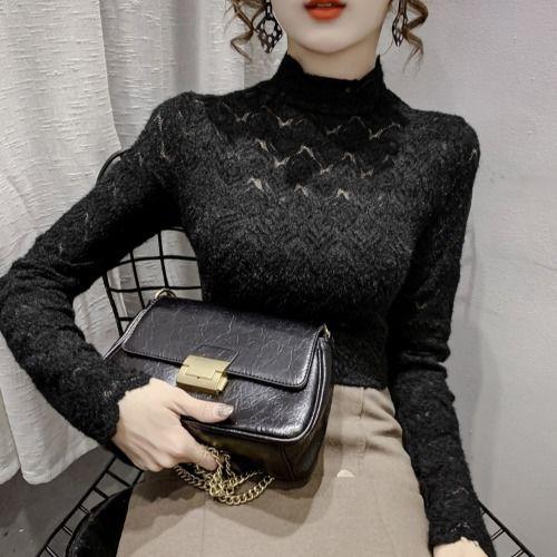Autumn Base Shirt Women's Fashion Lace Shirt Women's Inner Mesh T-shirt Inner Brushed Fashion Top