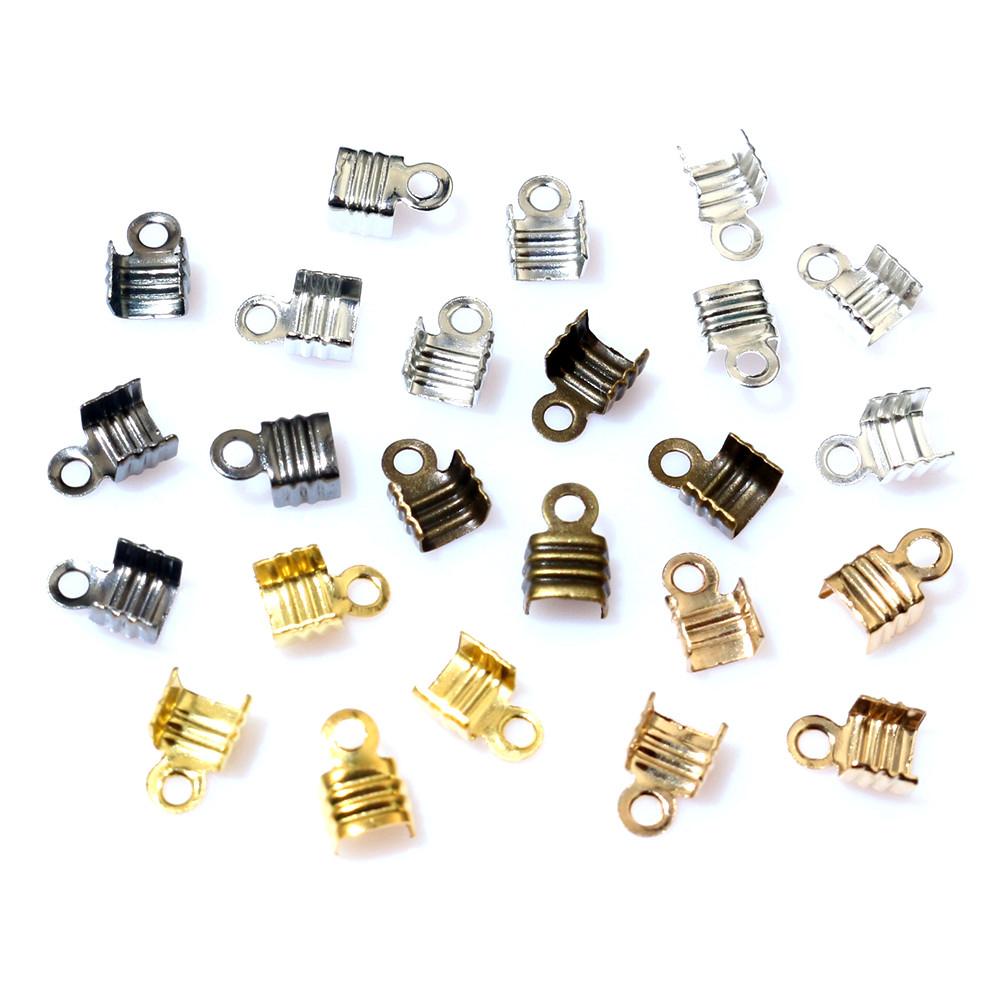 200pcs Fits 3/4/5mm String Cords Ends Tips Ribbon Leather Rope Fold Crimp Bead Connectors For DIY Jewelry Making Accessories