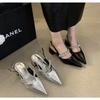 Fashion New Women's Silver Back Clasp Sandals Famele High-Heeled Rhinestone Mary Jane Shoes Ladies Slingback Temperament Gold Pumps