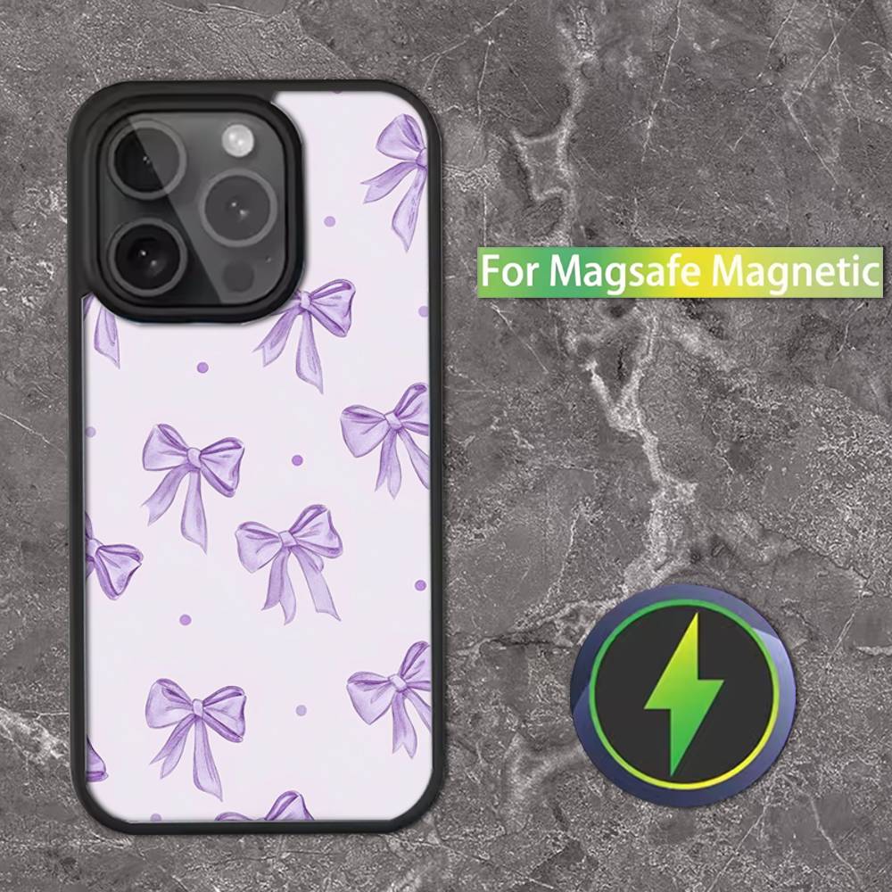 Korean Cute Pink Bow Phone Case For iPhone 17,16,15,14,13,12,11,Pro,Max,Plus,Mini,SE Magsafe Magnetic Wireless Charging