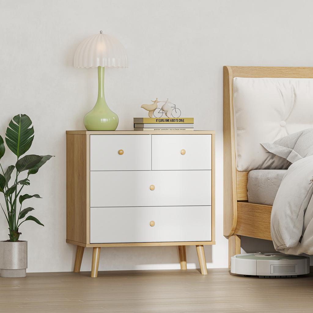 4 Drawer Dresser With Elegant Finish And Large Storage Capacity 60x35x65 Cm Oak And White