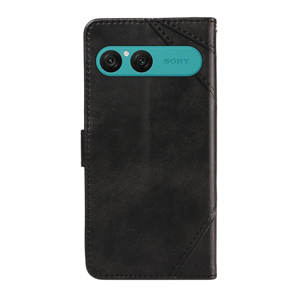 For Sony Xperia 10 VII Leather Case Geometric Line Design Wallet Phone Cover with Wrist Strap