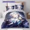 Ropa de Cama con Patrón de Genshin, Juego de Colcha Funda de Colcha Funda de Almohada Regalo de Cumpleaños para el Hogar (1 * funda nórdica + 2 * fundas de almohada, sin núcleo)