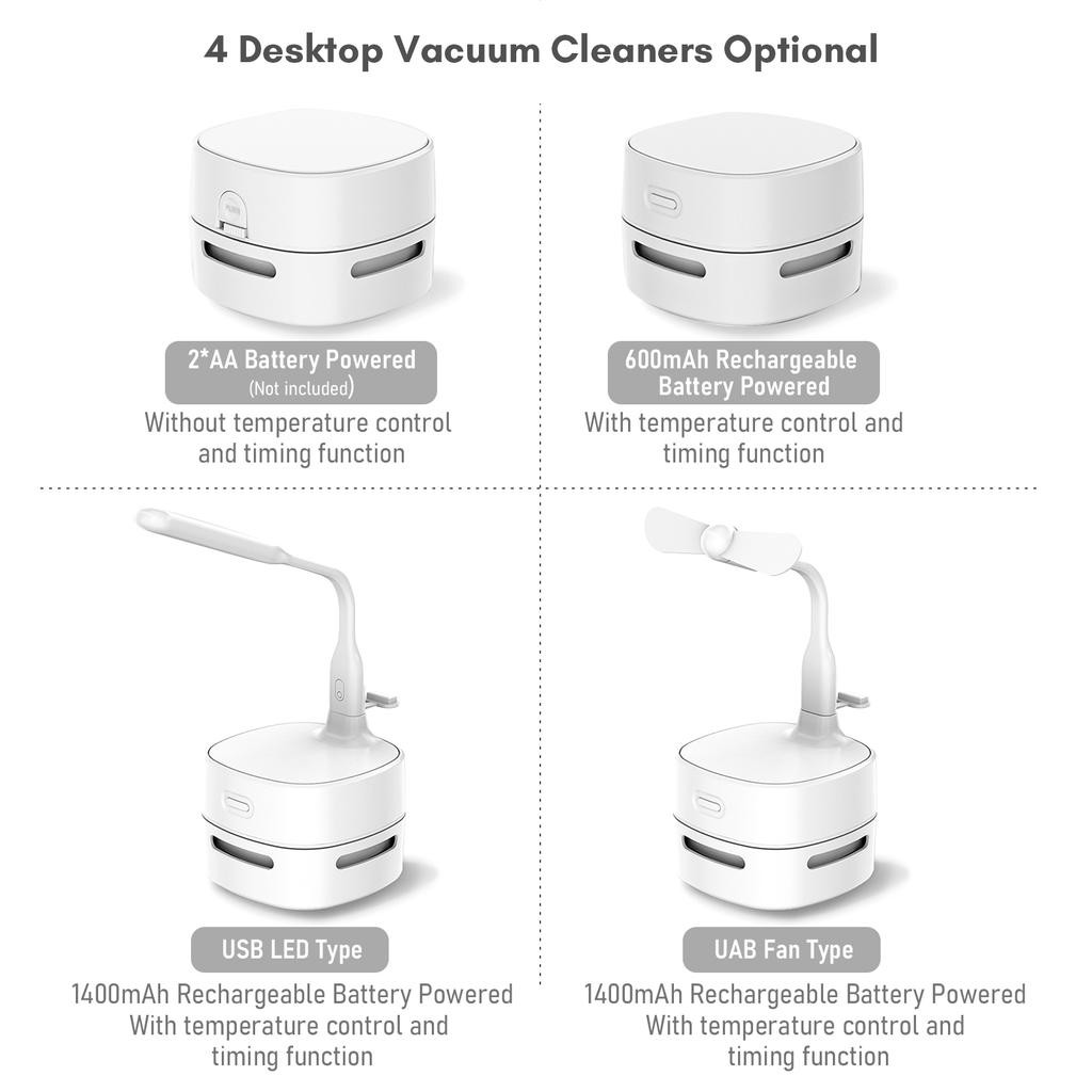 Mini Desktop Vacuum Cleaner with USB Fan Portable Cordless Table Dust Sweeper Rechargeable Battery