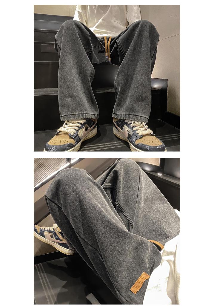 Jeans da uomo alla moda, versatili, con coulisse: Pantaloni Casual High-Street Larghi Dritti a Gamba Larga Primavera e Autunno