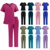 Conjunto de dos piezas con cuello en V, manga corta, uniforme de enfermería, Tops + Pantalones, traje exfoliante, trajes de secado rápido