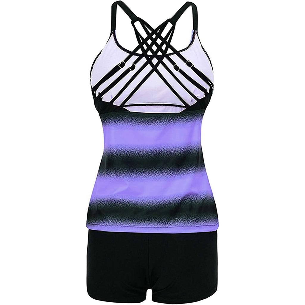 Fashion Womens  Printed Split Two-piece Swimsuit Vest Backless Beachwear