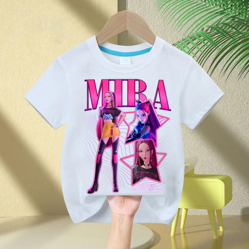 KPop Demon Hunter Rumi Zoey Mira 2025 Cartoon T-Shirt Kids Printed Fashion Casual Top Girls' Clothing