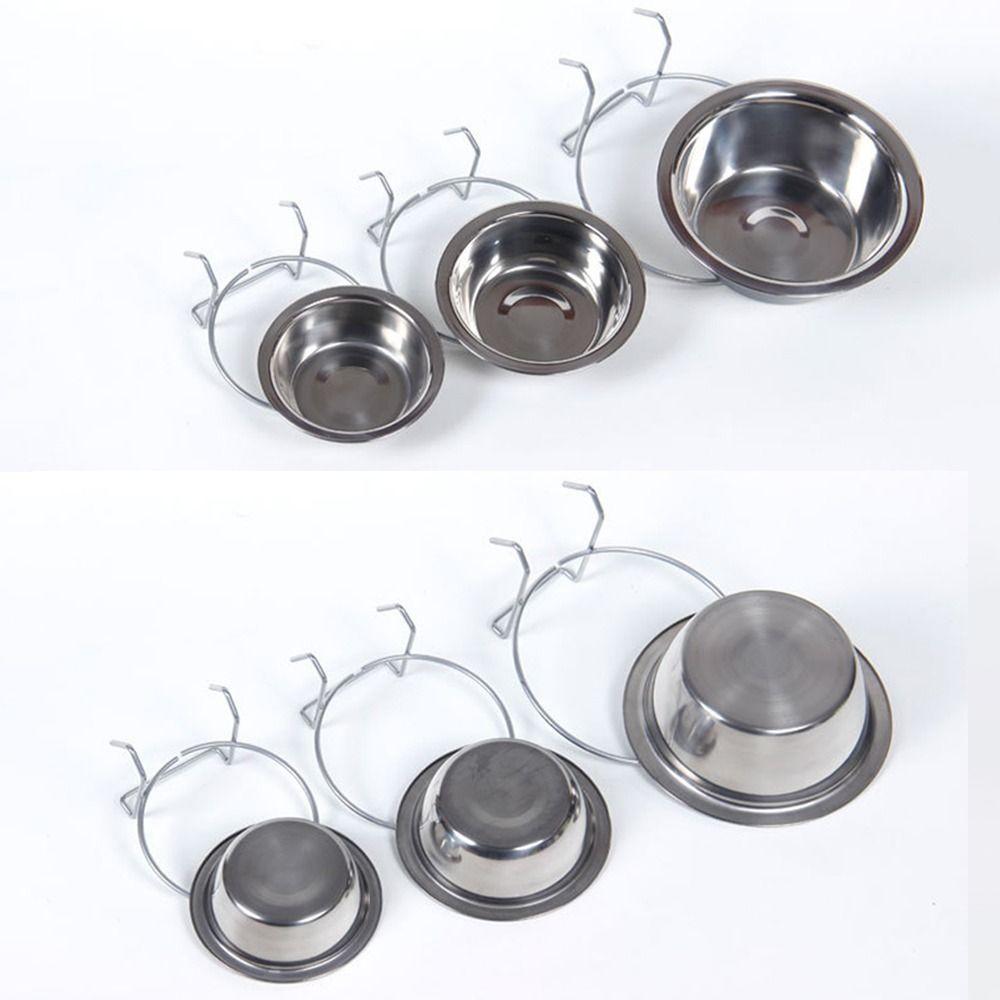 Stainless Steel Hang-on Pet Bowl Big Capacity Hanger Cage Cup Protable Stationary Dog Bowl  Travel