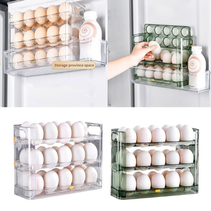 Stackable Egg Holders for Refrigerator,Clear 3x10 Egg Tray Storage Box Dispenser