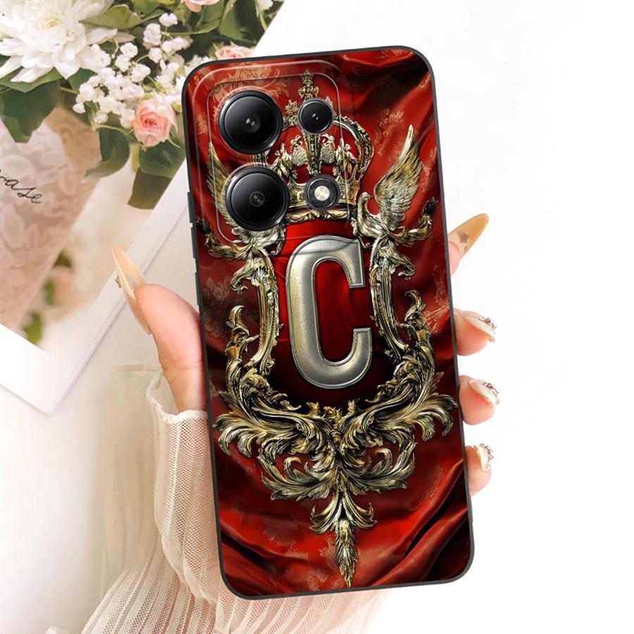 For Xiaomi Redmi Note 13 Pro 4G Case for Note13 Cover Initial Letter Crown Soft Silicone for Redmi Note 13Pro 5G Phone Capa