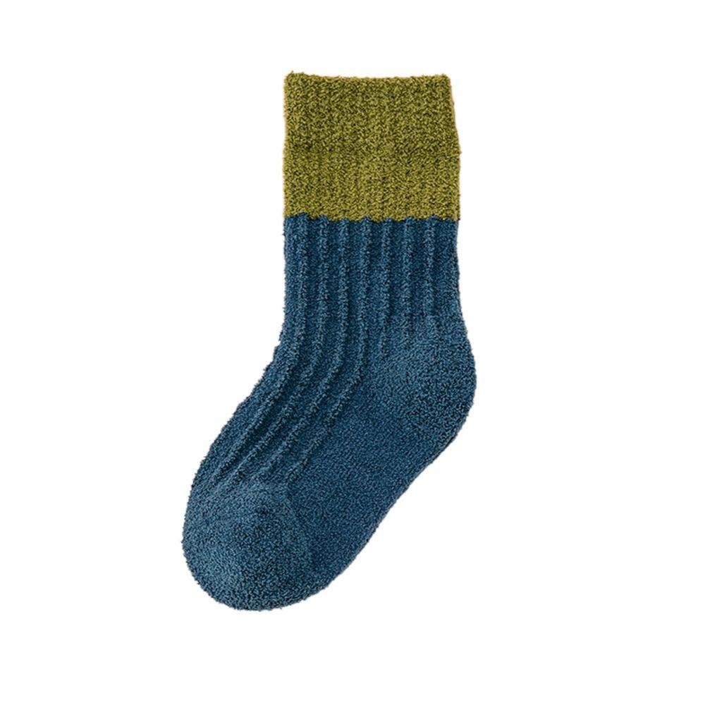 

Coral Fleece Autumn Winter Home Sleeping Socks Floor Socks Mid Tube Socks Kids Socks Striped Socks XL-green and blue (7-9)