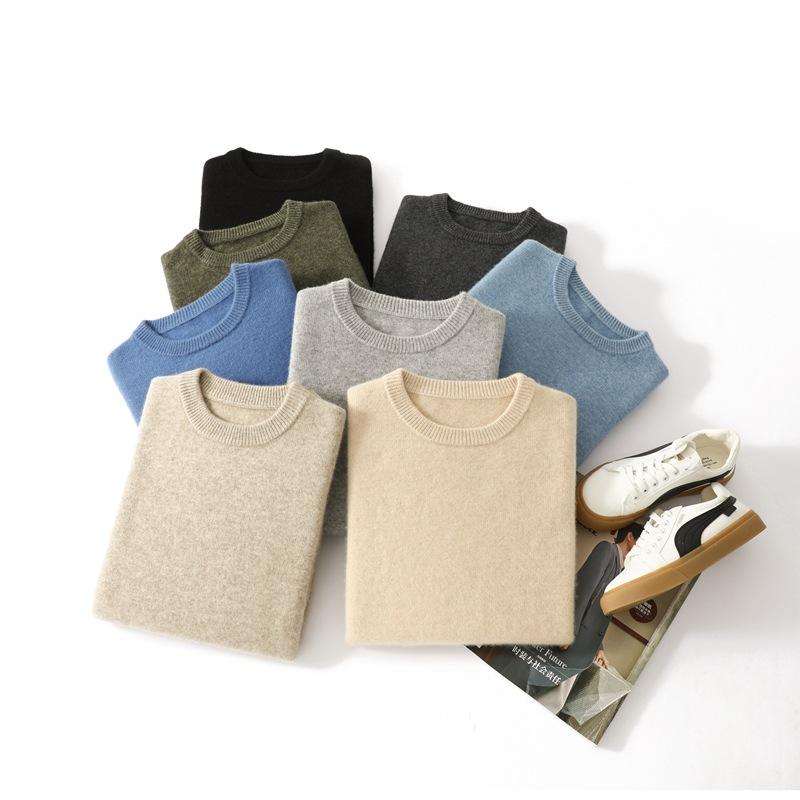 Seamless Seven-Needle Thickened Cashmere Sweater Light Business Crew Neck Cashmere Knitted Sweater Men'S Simple Large Size