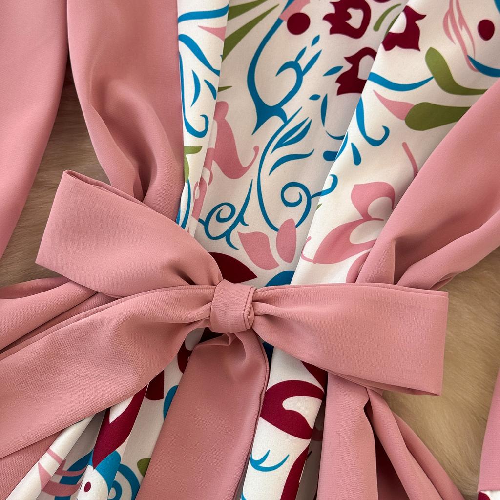 Podzimní Vintage Dámské Tištěné Patchworkové Dlouhé Šaty Elegantní O-Výstřih Vysoký Pas A-Linie Ležérní Maxi Šaty Dámské Sváteční Šaty