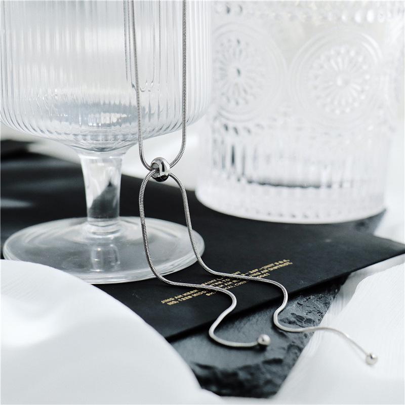 Retro Korean Style Adjustable Titanium Steel Necklace for Women - Long Simple Aesthetic Collarbone Chain