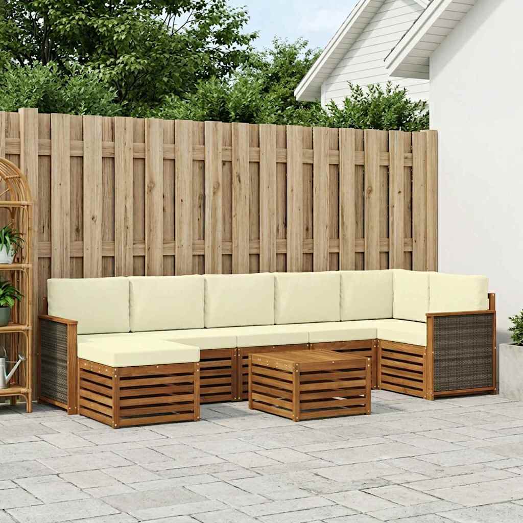 Outdoor Sofa Set with Cushions 7 Pcs Natural and Cream