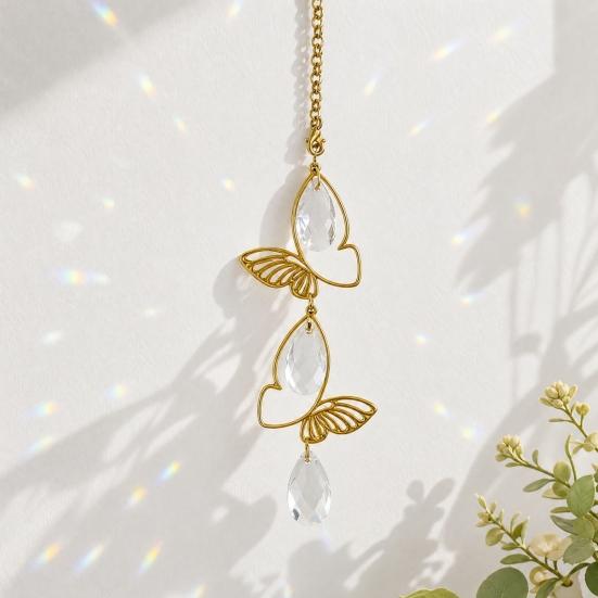 Sun Catcher Butterfly Crystal Hanging Ornament Iron Metal Frame with Gold-Plated Finish Light
