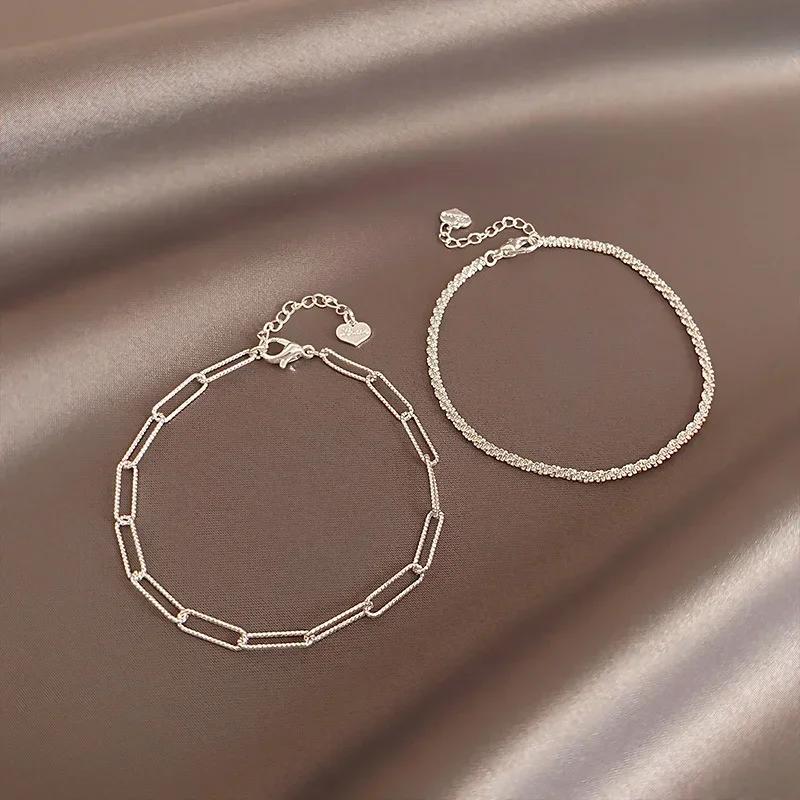 New Fashion Silver Colour Double Layer Bracelet Sparkling Exquisite Simple Women Bracelet Fine Jewelry Accessories