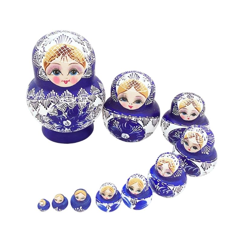 

Russian Stacking Doll 10pcs Handcrafts Wooden Matryoshka Doll Toy with Traditional Blue and White Porcelain Pattern 1