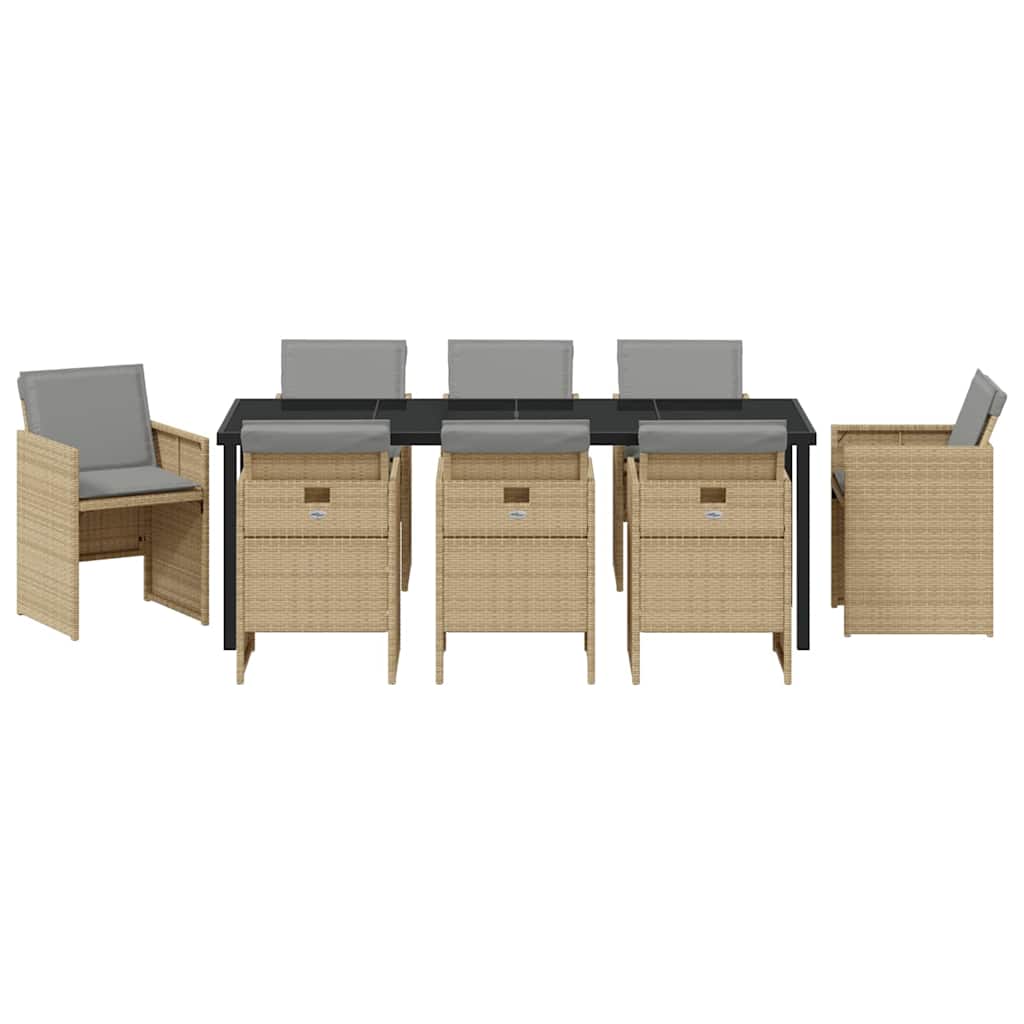 Garden Dining Set 9 Pcs Beige Poly Rattan