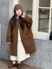 Korean Style Girls' Double-Sided Cashmere Coat - Medium & Large Children's Mid-Length Outerwear for Autumn & Winter