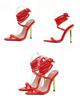 Summer 12CM Gladiator Heels Sandals For Women Pointed Open Toe Lace-Up Stiletto Ladies Strappy Wedding Shoes Black Red