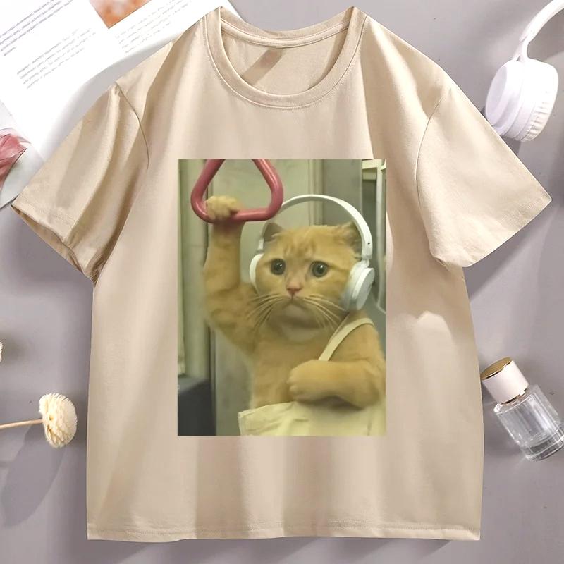 Funny Subway Cat Meme TShirt Stupid Brainrot Cat Lover Funny Tee Cool Short Sleeve Streetwear Women Summer Aesthetic Clothes