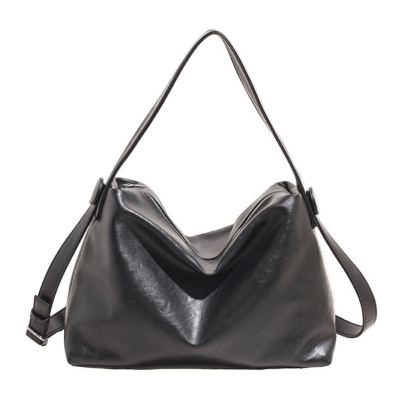 

Вместительная кожаная сумка-тоут через плечо в ретро-стиле Гонконга для работы и повседневного использования чёрный