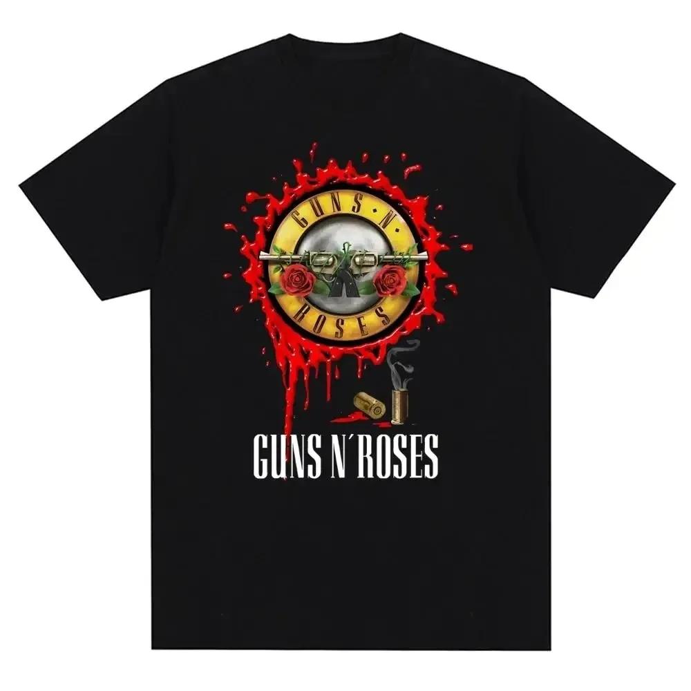 2025 New Hot Guns N Roses Graphic Print T Shirt Vintage Rock Band Streetwear Fashion Crew Neck Plus Size T Shirt Women Mens Tees