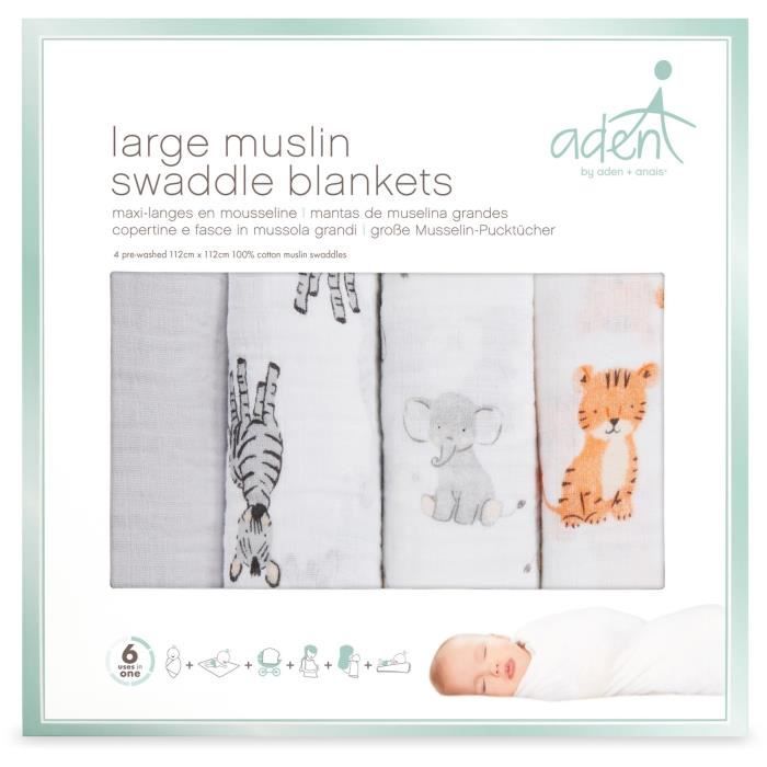 Aden + anais Essentials Cotton Muslin Swaddle Blankets - Pack de 4 Safari Babes