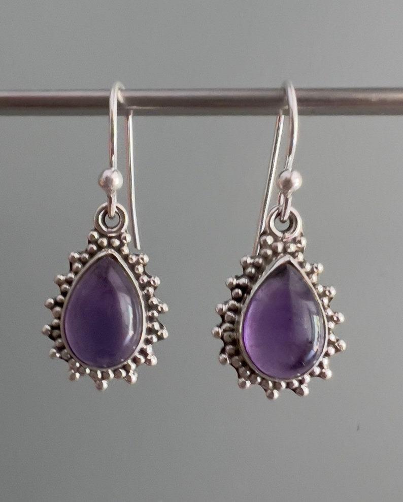 Solid 925 Sterling Silver Amethyst Gemstone Earrings Pear Earrings Designer Earrings